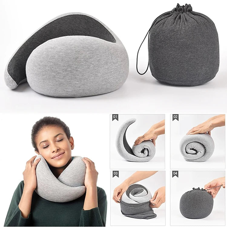 Ergoreva Travel Neck Pillow,Premium Memory Foam, 360º Ergonomic, Washable Cover, Bag