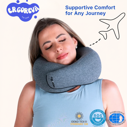 Ergoreva Travel Neck Pillow,Premium Memory Foam, 360º Ergonomic, Washable Cover, Bag