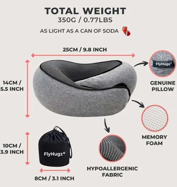 Ergoreva Travel Neck Pillow,Premium Memory Foam, 360º Ergonomic, Washable Cover, Bag