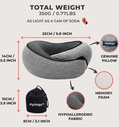 Ergoreva Travel Neck Pillow,Premium Memory Foam, 360º Ergonomic, Washable Cover, Bag