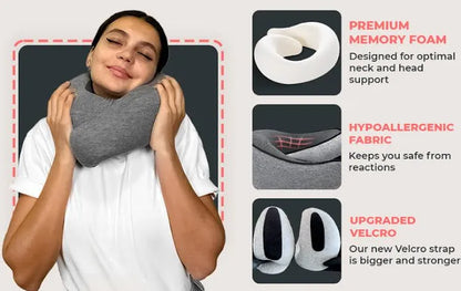 Ergoreva Travel Neck Pillow,Premium Memory Foam, 360º Ergonomic, Washable Cover, Bag
